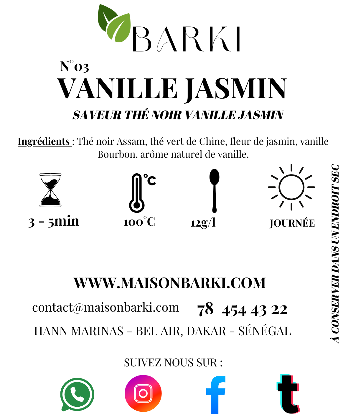 N°03 : VANILLE JASMIN - Thé noir Assam - Fleur de jasmin - Vanille Bourbon